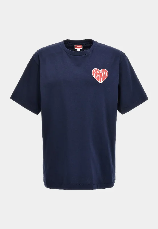 Men's T-shirts slim navy-Kenzo Hearts Oversize T-shirt 77 Midnight Blue