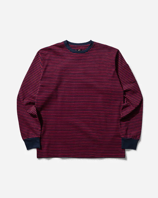 Men's T-shirts comfy navy-Men's Stripe Crewneck Longsleeve T-Shirt Navy / Red