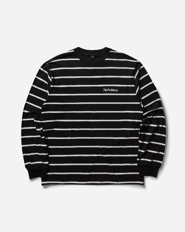 Men's T-shirts graphic black-Men's Mini Problemo Striped Longsleeve T-Shirt Black