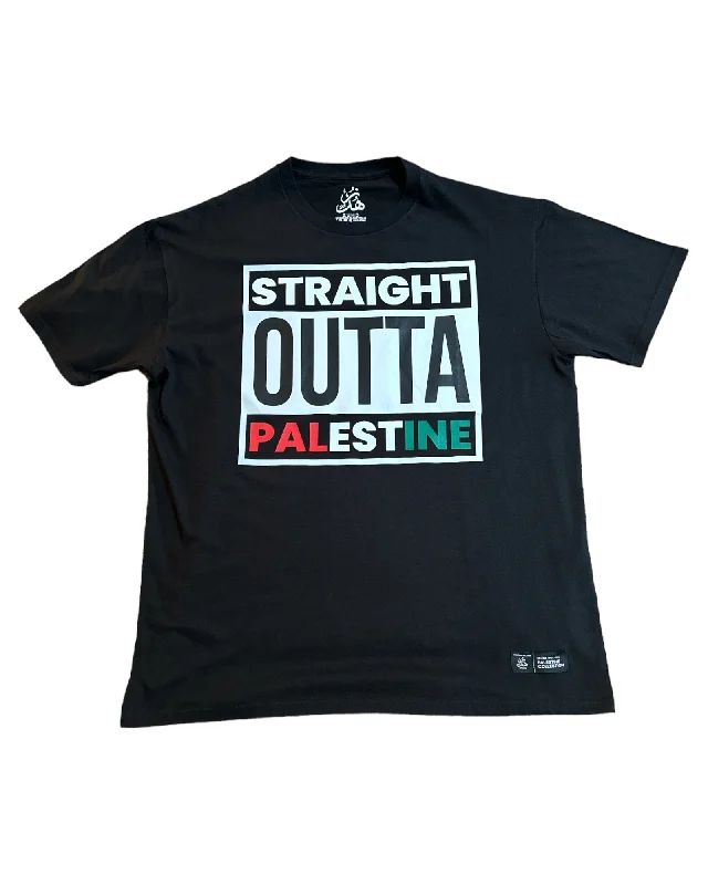 Men's T-shirts lightweight green-Palestine Double-Sided T-Shirts: Straight Outta Palestine Bold Print