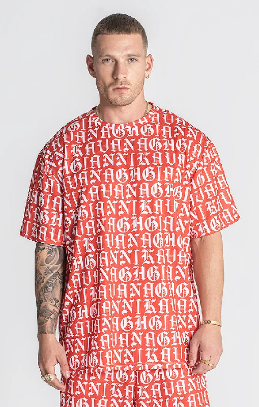 Men's T-shirts everyday tan-Red Message Oversized Tee