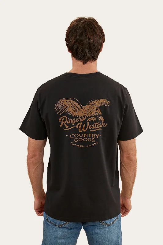 Men's T-shirts graphic brown-Ringers Eagle Mens Loose Fit T-Shirt - Black