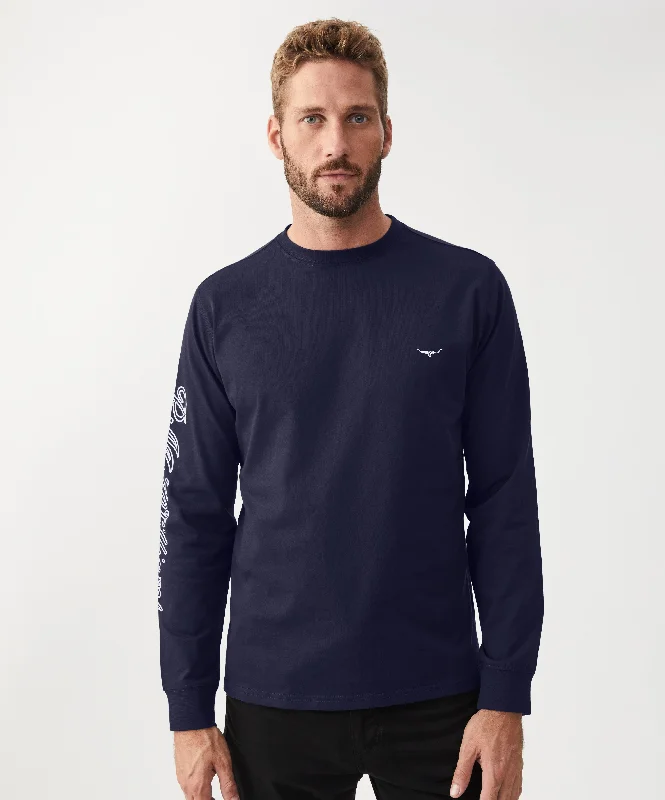 Men's T-shirts casual tan-Signature Long Sleeve Tee - Navy