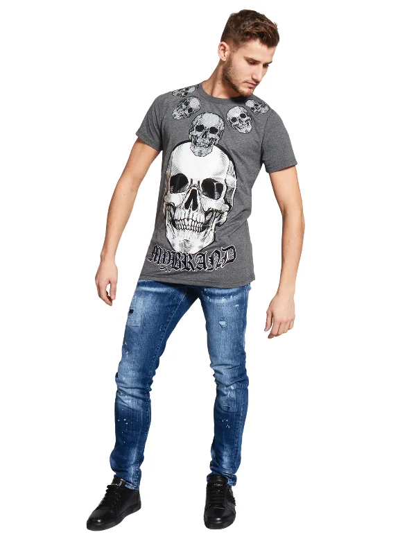 Men's T-shirts slim green-SKULL NECKLACE T-SHIRT | DARK GREY