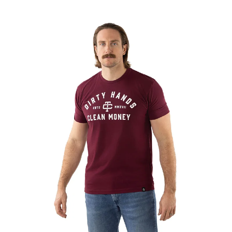 Men's T-shirts soft gray-Troll Co. Men's "Dirty Hands Clean Money" Short Sleeve T-Shirt_Maroon