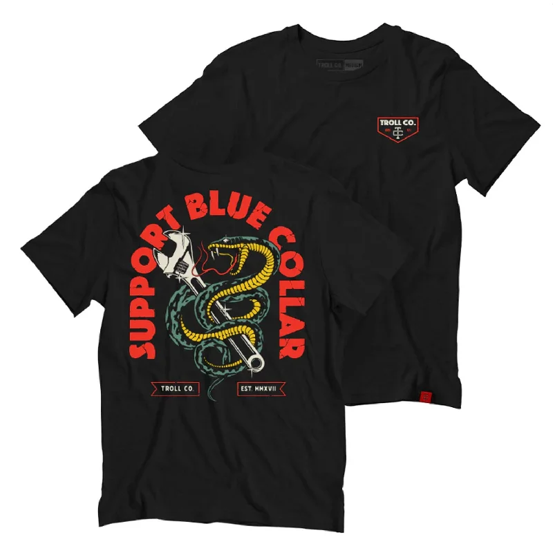 Men's T-shirts comfy black-Troll Co. Men's Serpent "Support Blue Collar" Graphic T-Shirt