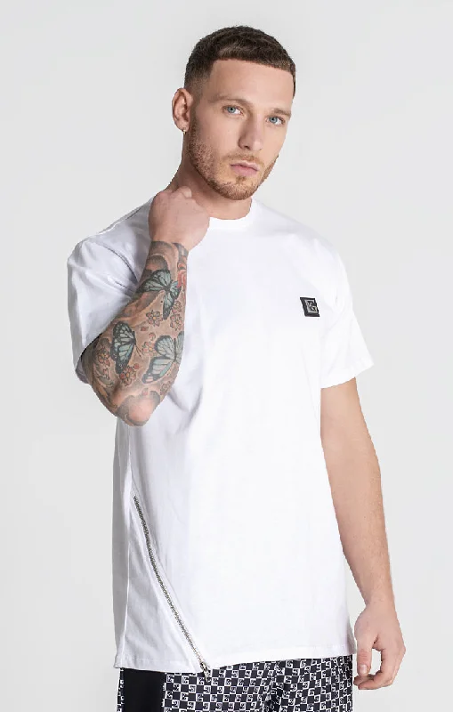 Men's T-shirts everyday black-White Zipper Tee