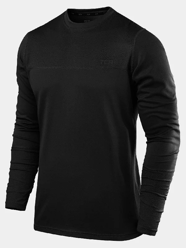 Men's long-sleeve shirts slim black-Stamina Long Sleeve Crew Neck Running Top For Men With Thumbholes