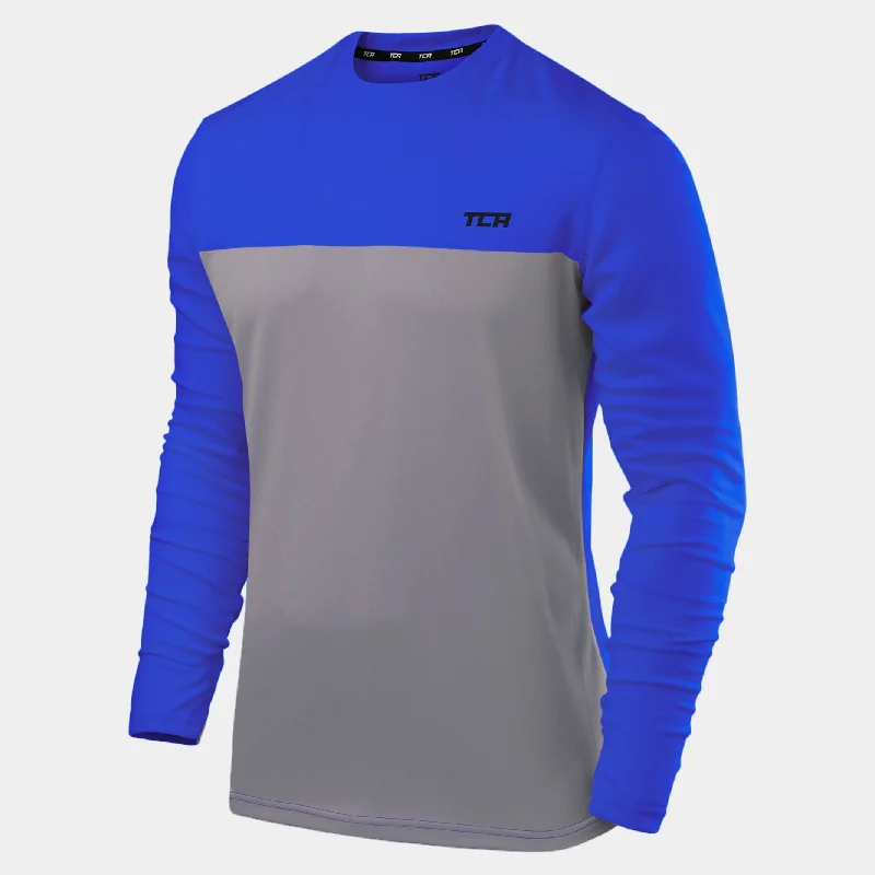 Men's long-sleeve shirts casual navy-Stamina Long Sleeve Crew Neck Running Top For Men With Thumbholes