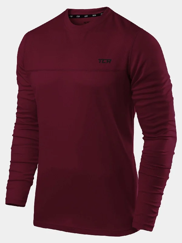 Men's long-sleeve shirts durable white-Stamina Long Sleeve Crew Neck Running Top For Men With Thumbholes