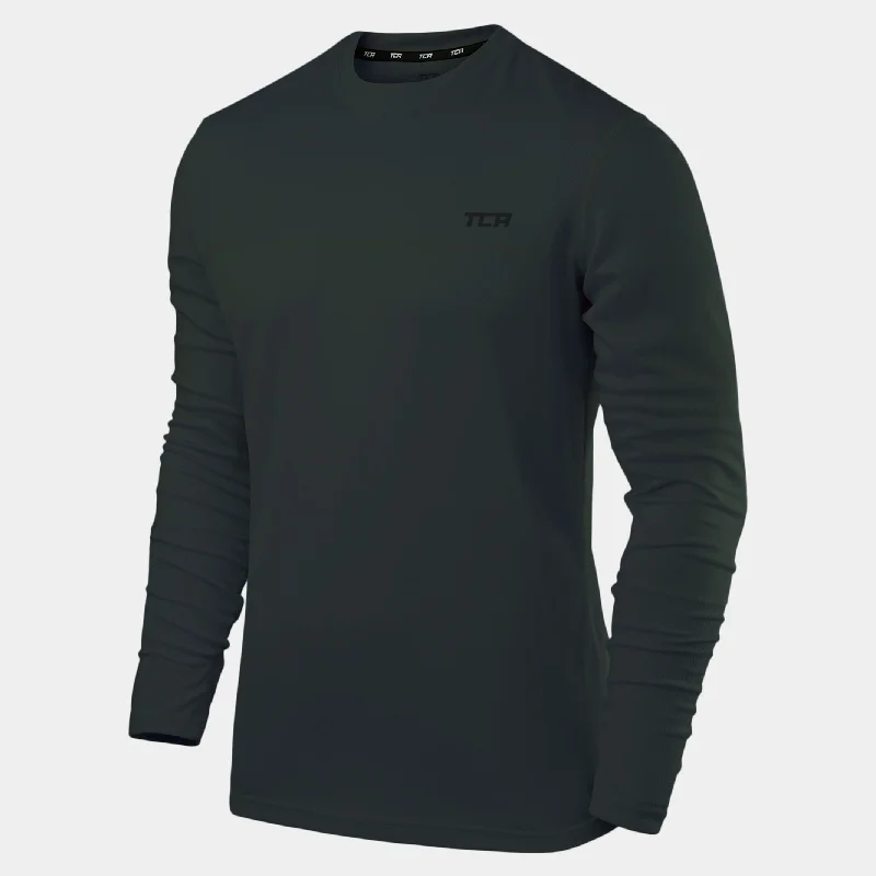 Men's long-sleeve shirts everyday tan-Stamina Long Sleeve Crew Neck Running Top For Men With Thumbholes