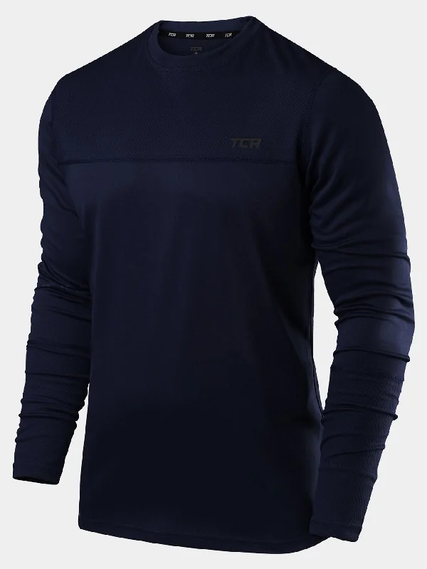 Men's long-sleeve shirts trendy gray-Stamina Long Sleeve Crew Neck Running Top For Men With Thumbholes