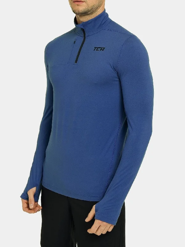 Men's long-sleeve shirts everyday green-Fusion Half Zip Running Top For Men With Thumbholes & Chest Zip Pocket