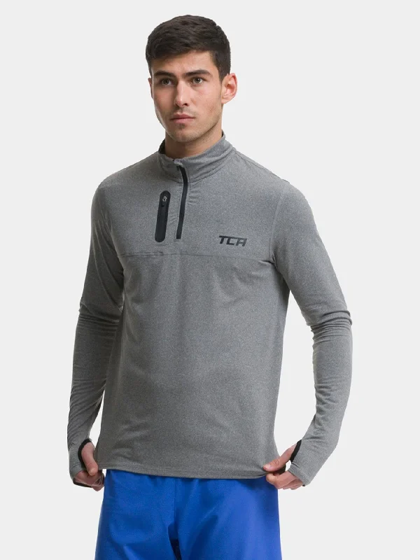 Men's long-sleeve shirts everyday navy-Fusion Half Zip Running Top For Men With Thumbholes & Chest Zip Pocket