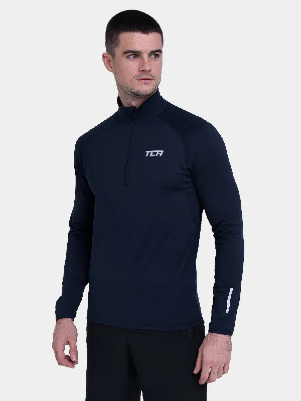 Men's long-sleeve shirts soft navy-Winter Run Thermal Long Sleeve Running Top For Men With Brushed Inner Fabric