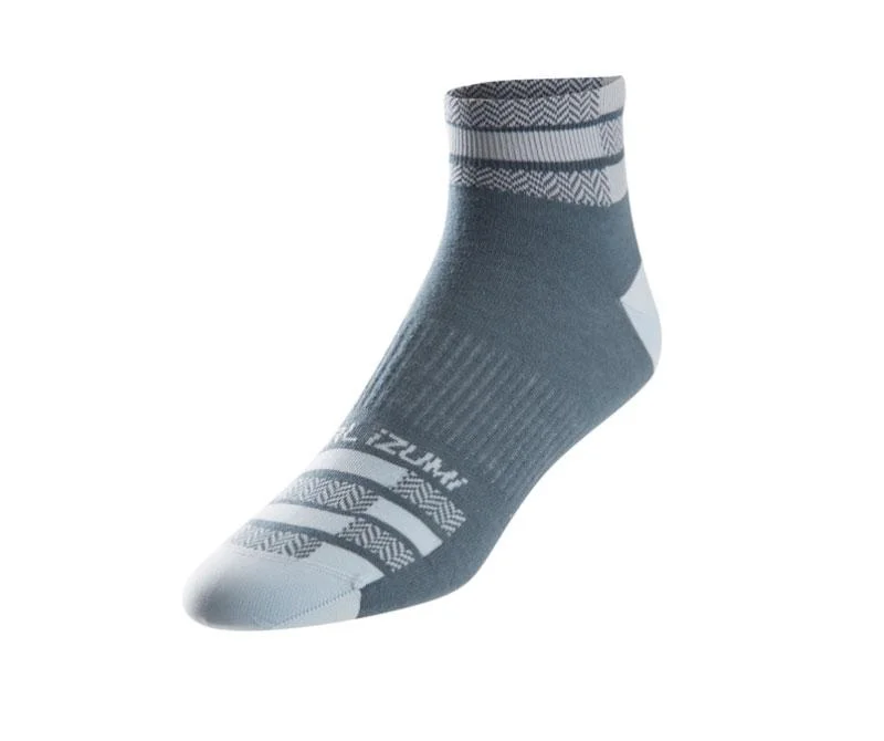 Unisex socks durable gray-Pearl Izumi Elite Low Cuff Sock - Womens - Blue Steel Herringbone Stripe - 2019