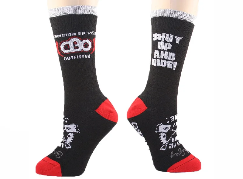 Unisex socks breathable white-SockGuy Classic 6" Crew Cuff - Shut Up And Ride - Black