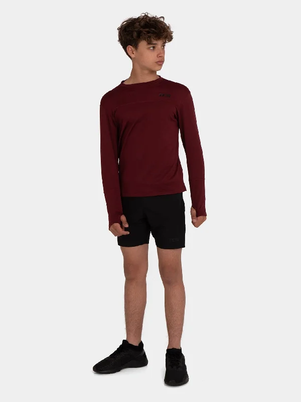 Men's long-sleeve shirts lightweight brown-Stamina Long Sleeve Crew Neck Running Top For Boys With Thumbholes